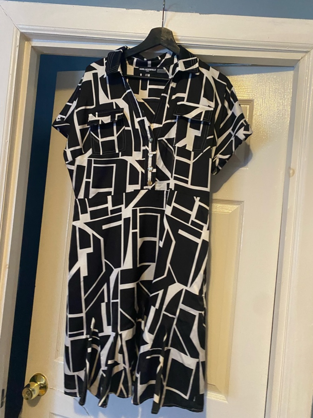 Karl Lagerfeld Black & White Geometric Polo Romper